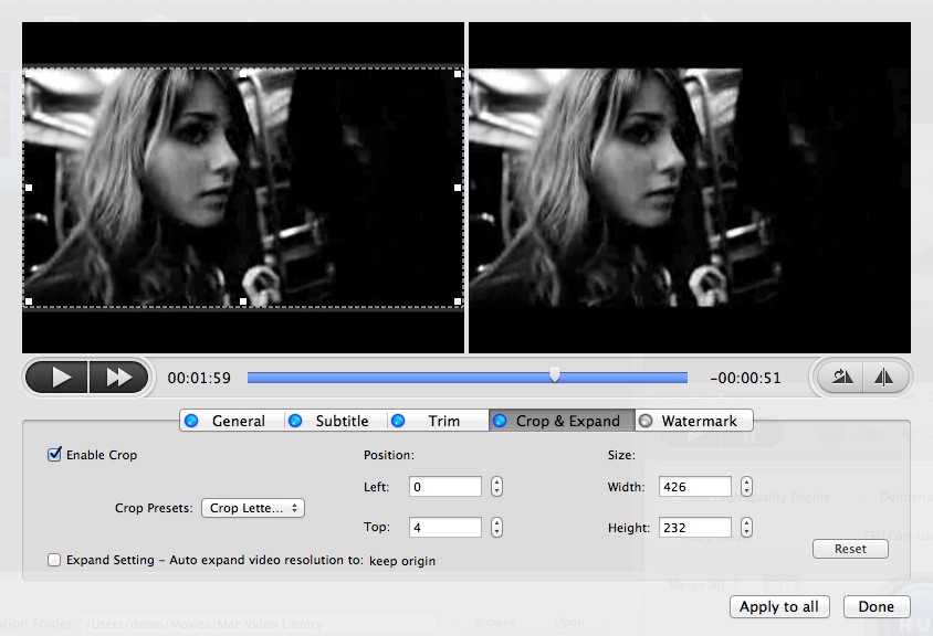 MacX Free iMovie Video Converter 4.2 : Crop Options