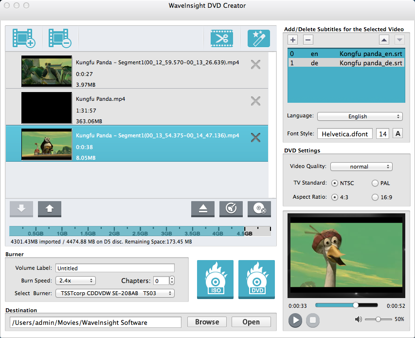 WaveInsight DVD Creator for Mac 2.5 : Main Window