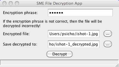 SME File Decryption App 0.8 : Main Window