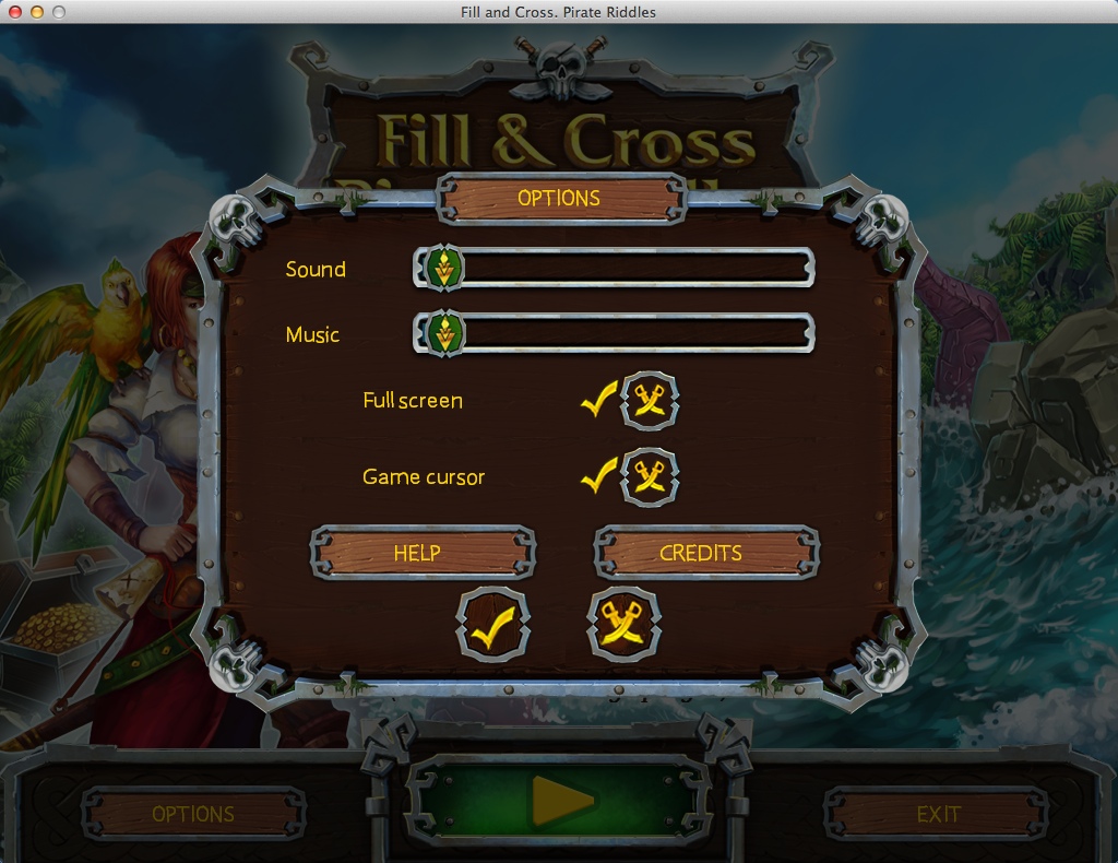 Fill and Cross. Pirate Riddles 1.0 : Game Options