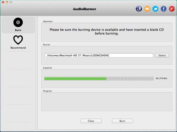 AudioBurner 1.0 : Main Window