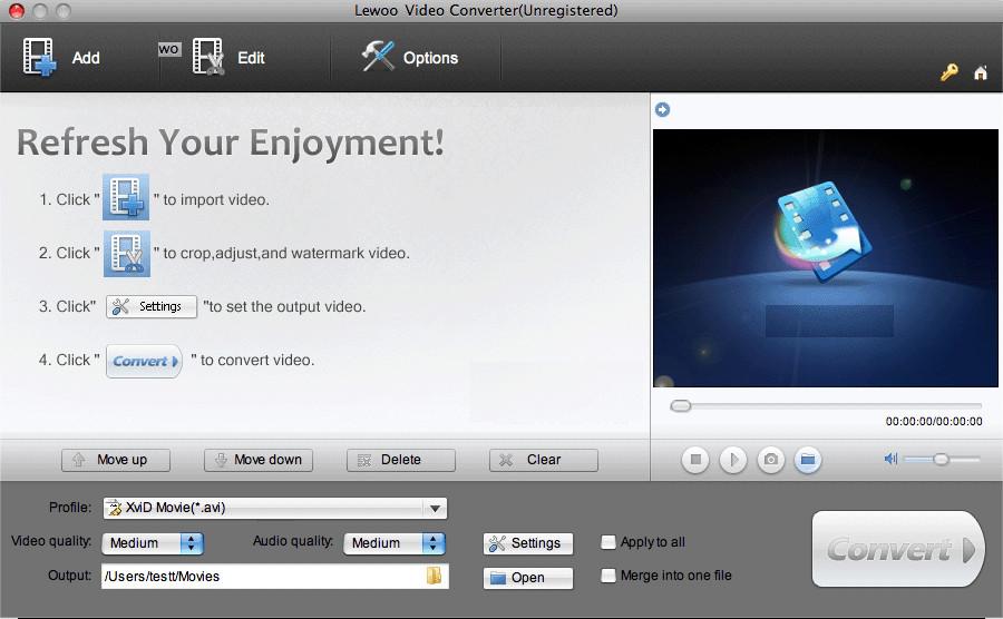 Lewoo Video Converter free 2.8 : Main Window