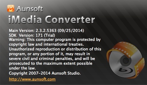 Aunsoft iMedia Converter for Mac 2.3 : About Window
