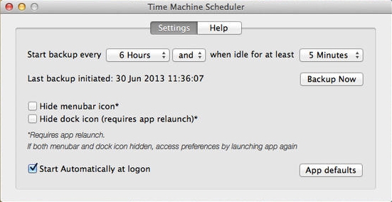 Time Machine Backup Scheduler 1.4 : Main Window