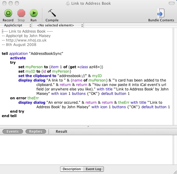 Link to Address Book 1.0 : Applescript Window
