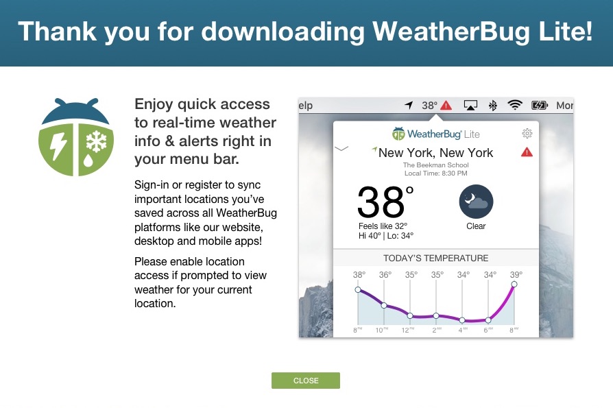 WeatherBug Lite 1.0 : Welcome Window