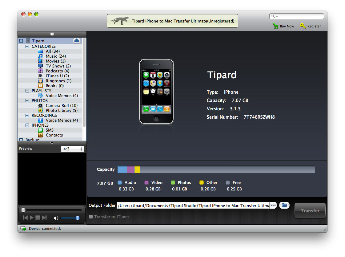 Tipard iPhone to Mac Transfer Ultimate 7.0 : Main Window