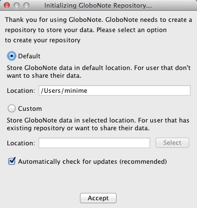 GloboNote 1.4 : Selecting Notes Folder Location