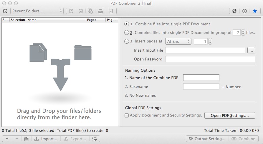 PDF Combiner 2.0 : Main Window