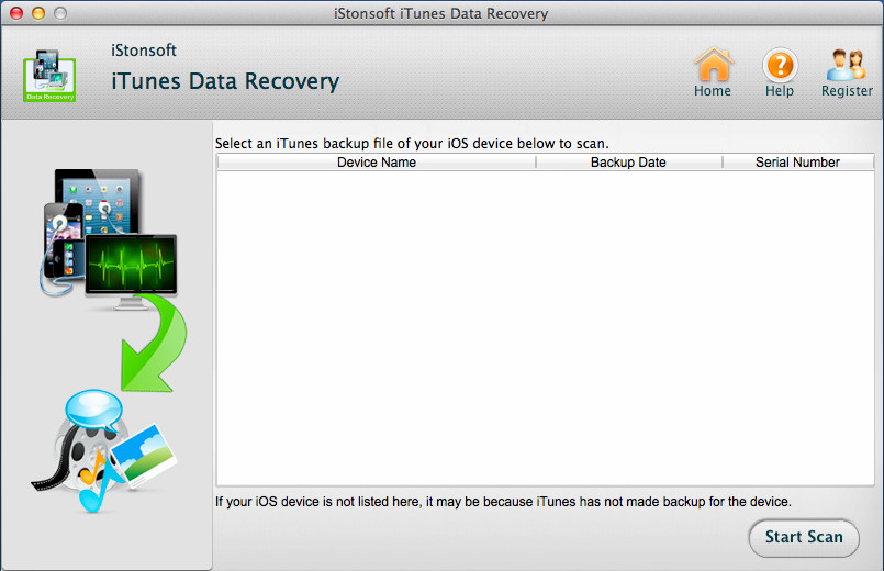 iStonsoft iTunes Data Recovery 2.1 : Main Window
