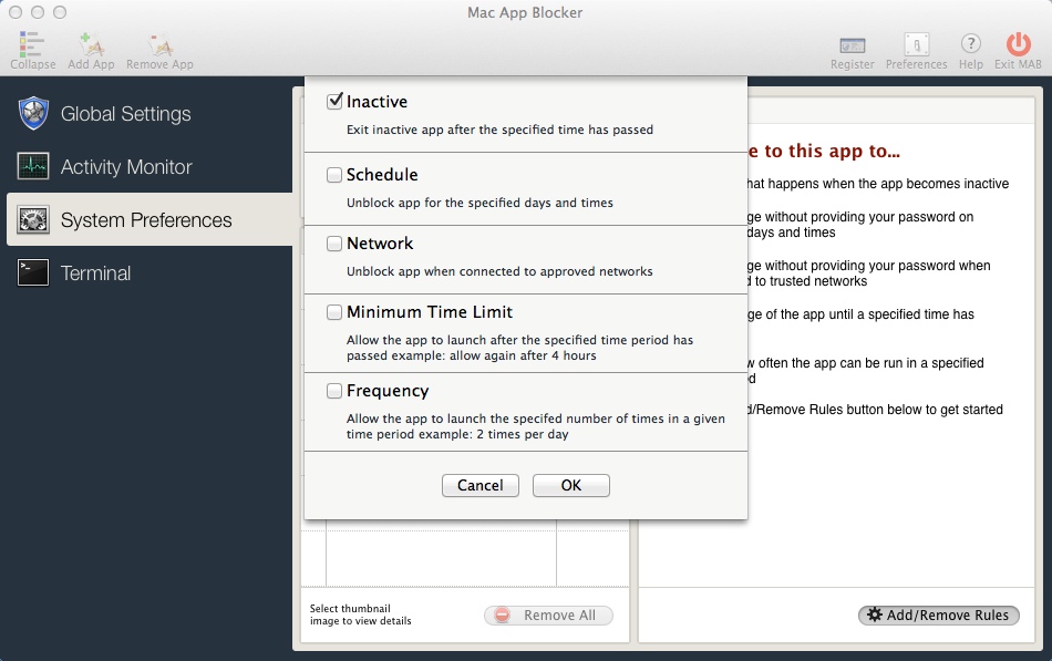 Mac App Blocker 2.6 : Adding And Removing App Rules