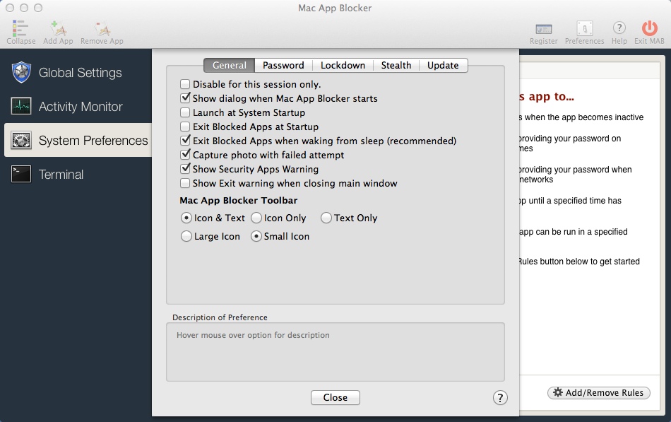 Mac App Blocker 2.6 : Program Preferences