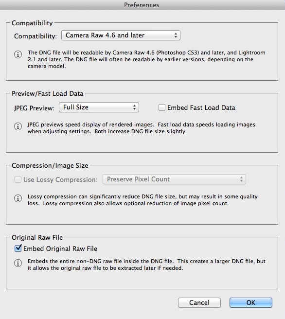 Adobe DNG Converter 8.5 : Program Preferences