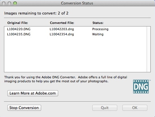 Adobe DNG Converter 8.5 : Converting Files