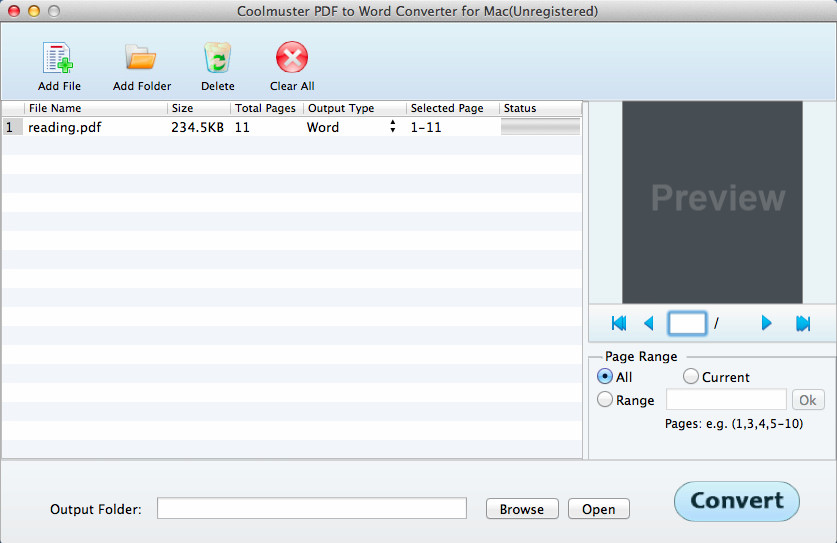 Coolmuster PDF to Word Converter for Mac 2.1 : Main Window