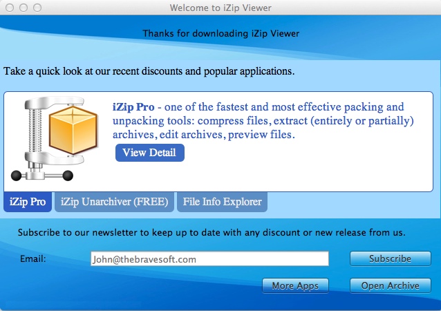 iZip Viewer 2.8 : Welcome Window