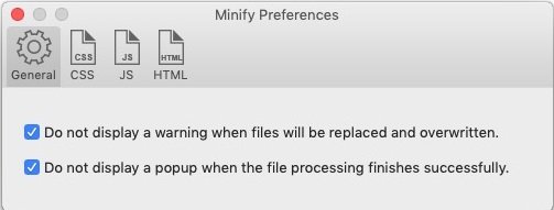 Minify 1.0 : General Preferences