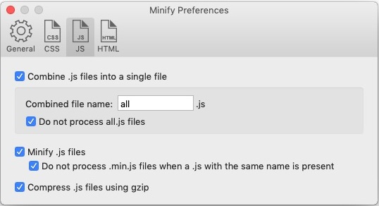 Minify 1.0 : JS Preferences