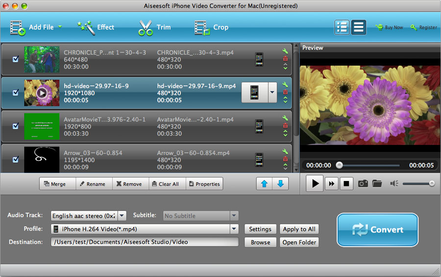 Aiseesoft iPhone Video Converter for Mac 6.2 : Main Window
