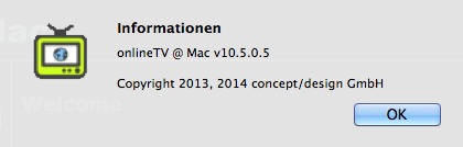 onlineTVMac 10.5 : About Window