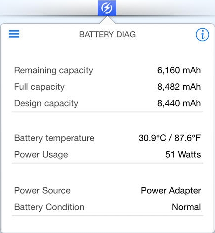 Battery Diag 1.0 : App in the Menu Bar