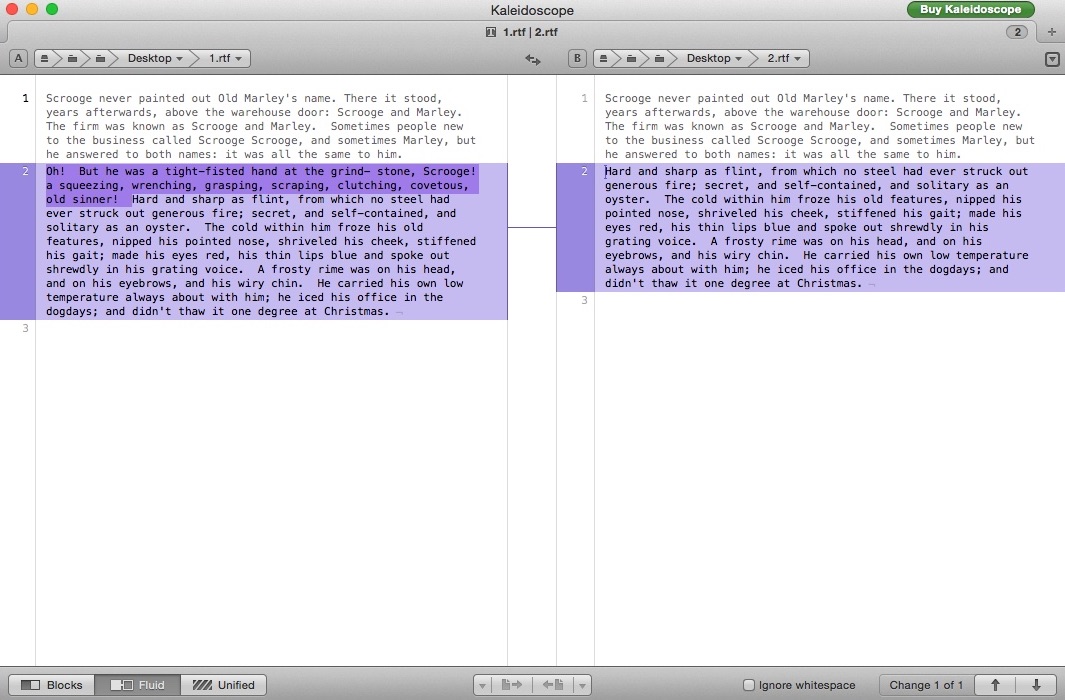 Kaleidoscope 2.1 : Comparing Text Files