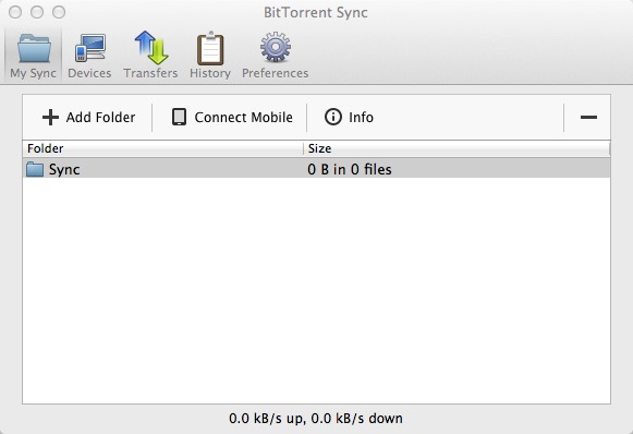 BitTorrent Sync 1.3 : Main Window
