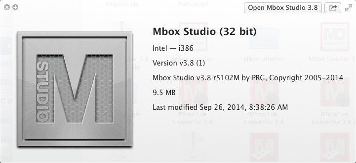 Mbox Studio 3.8 : About Window
