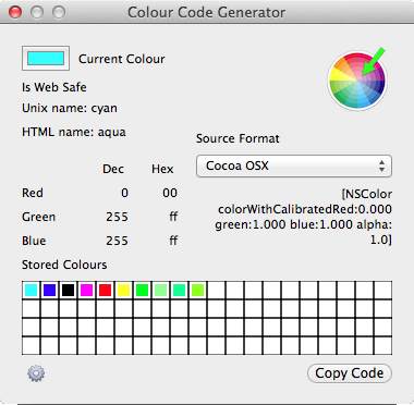 Colour Code Generator 1.2 : Main window