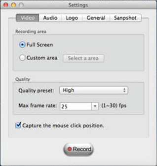 Screen Record Utility 2.1 : Configuration Window