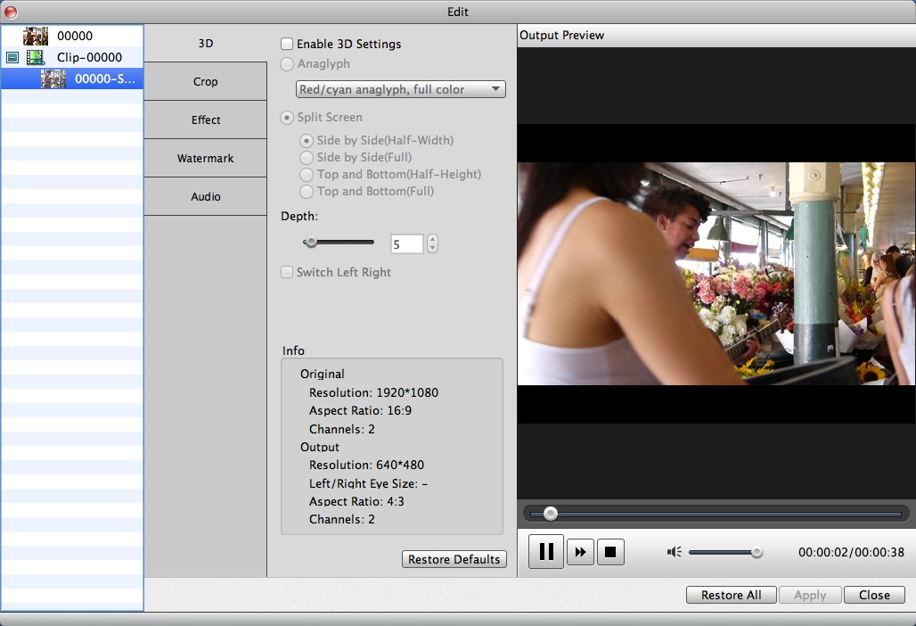 Aiseesoft MTS Converter for Mac 6.3 : Editing Input Video