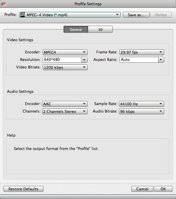Aiseesoft MTS Converter for Mac 6.3 : Configuring Output Profile Settings