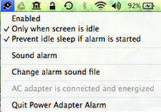 Power Adapter Alarm 1.3 : Menu Bar Window