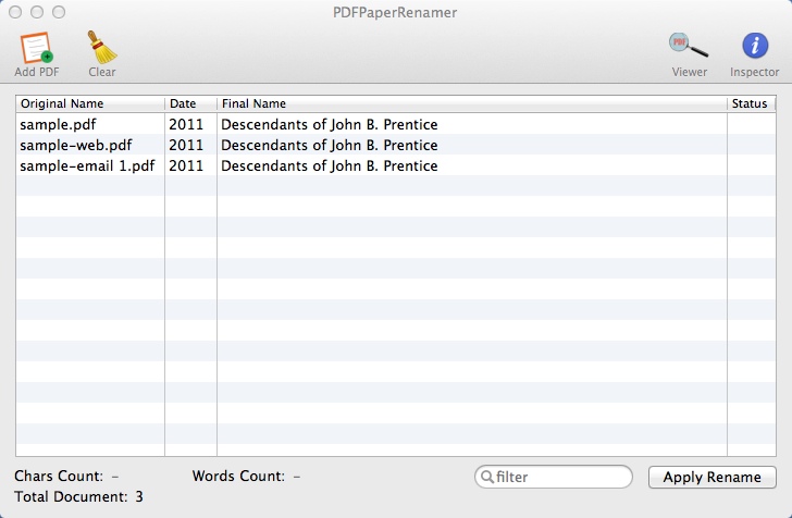 PDF Paper Renamer 1.5 : Main Window