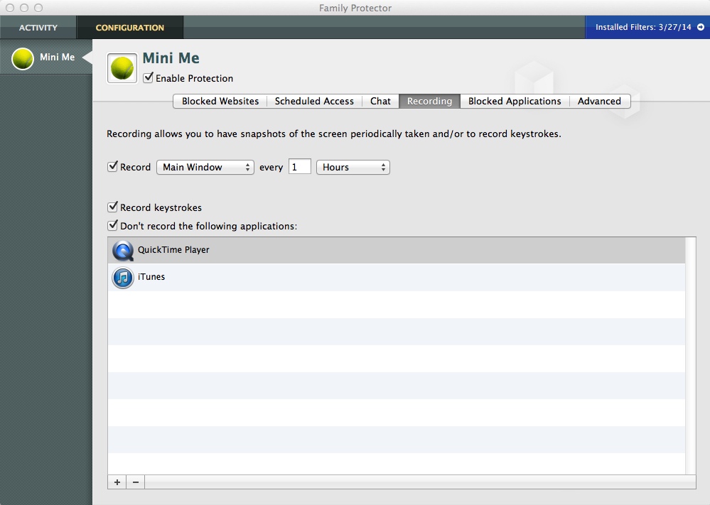 Family Protector 10.8 : Configuring Recording Settings