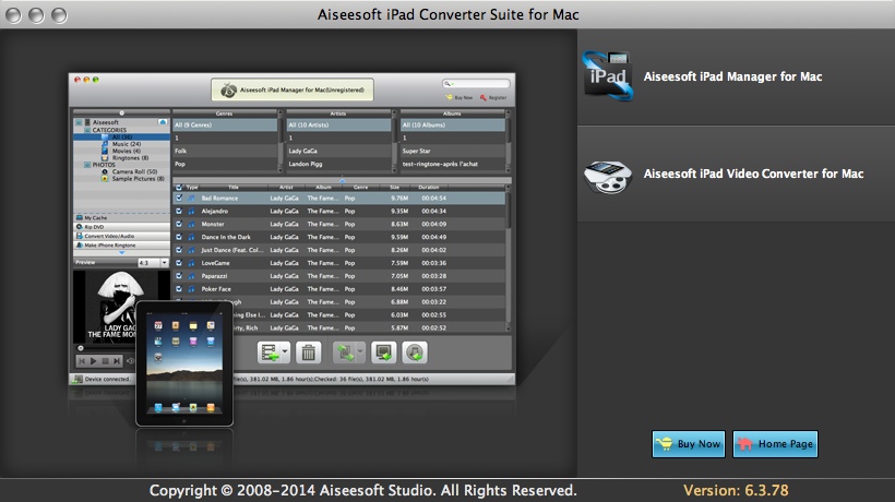 Aiseesoft iPad Converter Suite for Mac 6.3 : Main Window