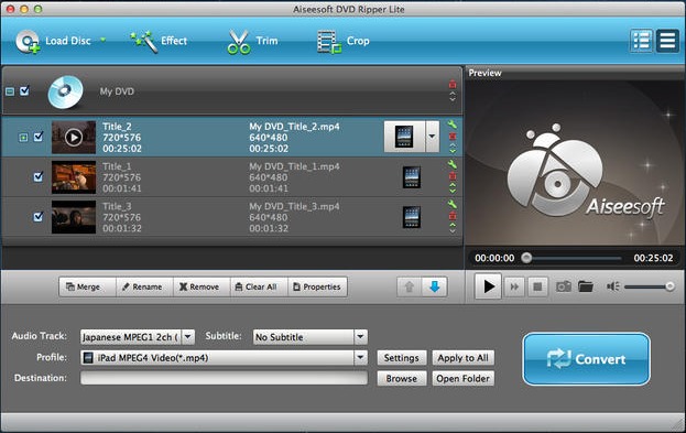 Aiseesoft DVD Ripper Lite 6.2 : Main window