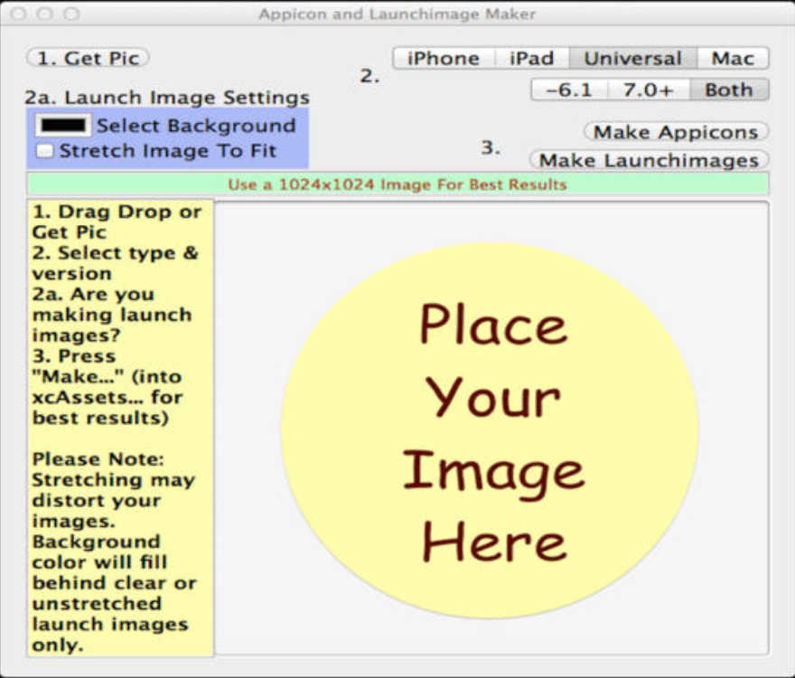 Appicon and Launchimage Maker 1.3 : Main Window