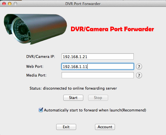 DVR Port Forwarder 2.0 : Main Window