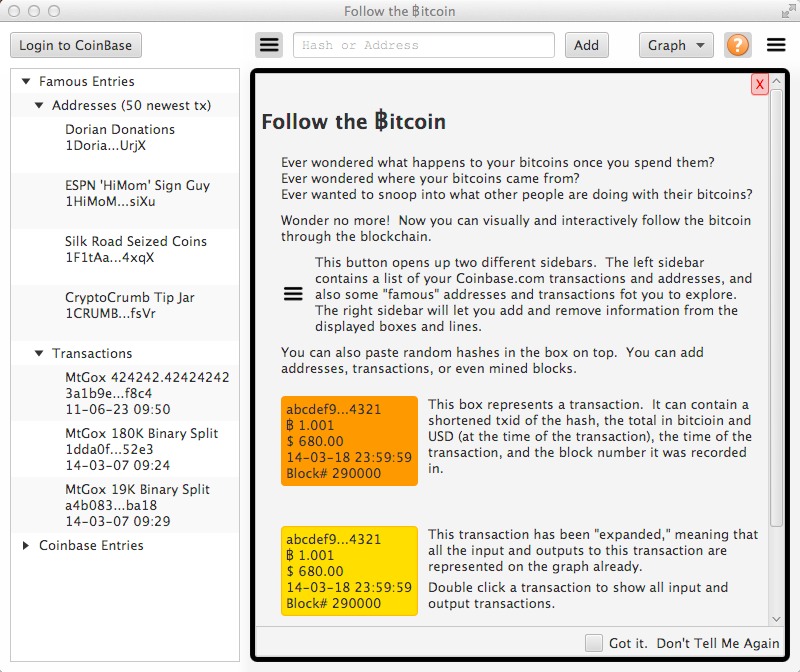 Follow the Bitcoin 1.2 : Main window