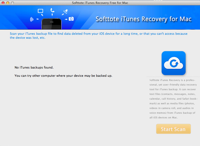 Softtote iTunes Recovery Free for Mac 1.1 : Main Window