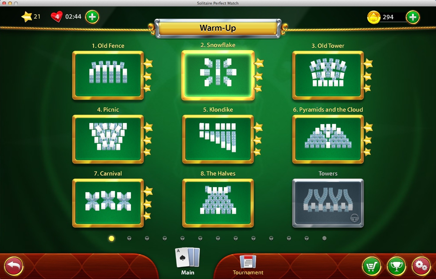Solitaire Perfect Match : Levels Window