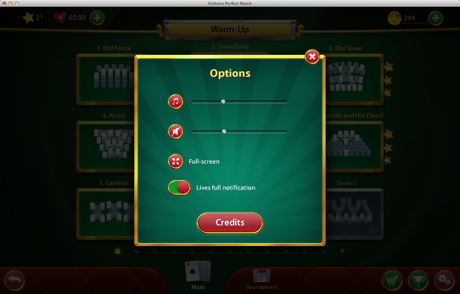 Solitaire Perfect Match : Game Options