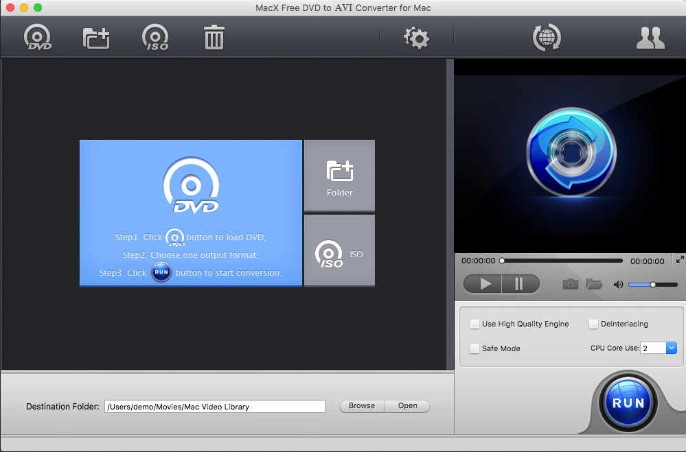 MacX Free DVD to AVI Converter for Mac 4.1 : Main Window