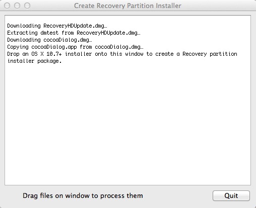Create Recovery Partition Installer 1.1 : Main window