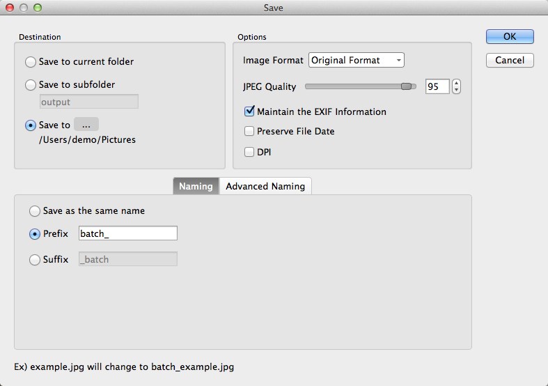 PhotoScape X 1.6 : Batch Save Options