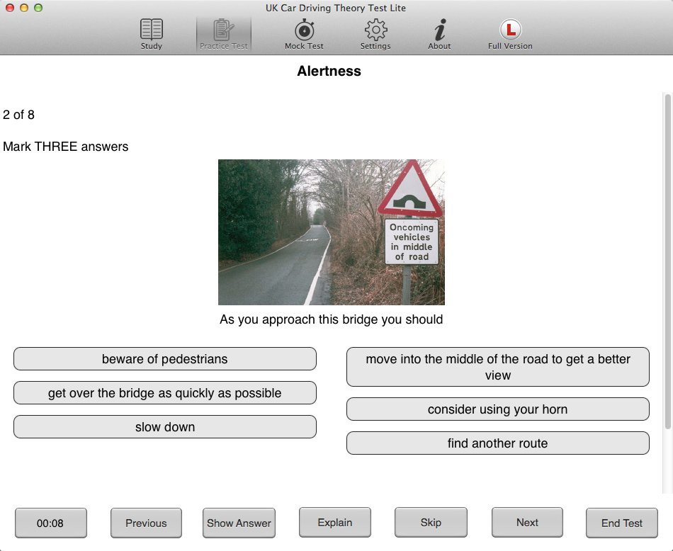 UK Car Driving Theory Test Lite 1.3 : Test Window