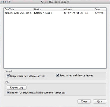 Active Bluetooth Logger 3.0 : Main window