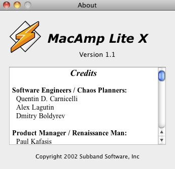MacAmp Lite X 1.1 : About window