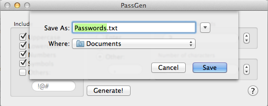 PassGen 1.0 : Saving Generated Passwords